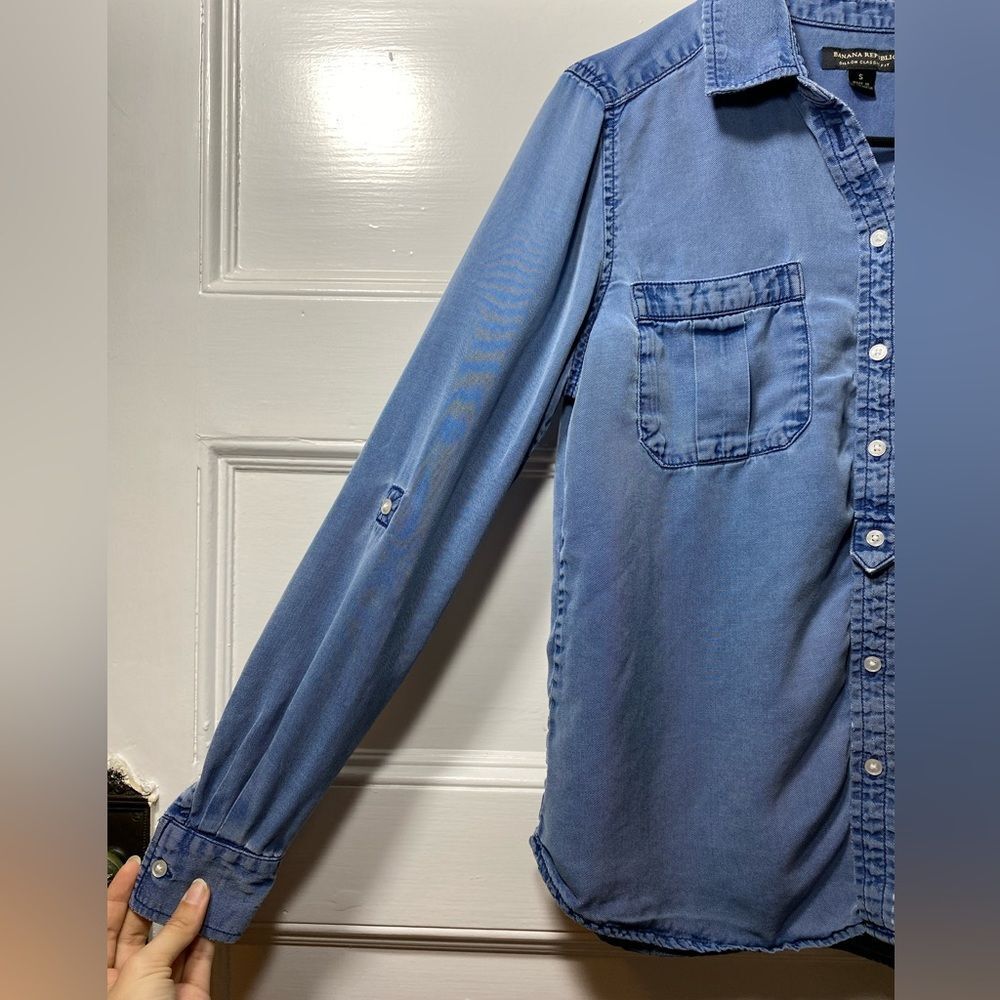 BANANA REPUBLIC Dillon Classic Fit Tencel Denim Utility Shirt Blue Sz Small - Picture 5 of 10